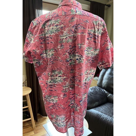 Izod Saltwater Hawaiian Shirt Men's XXL Pink Floral Palm Tree Beach 100% Cotton - Picture 3 of 5